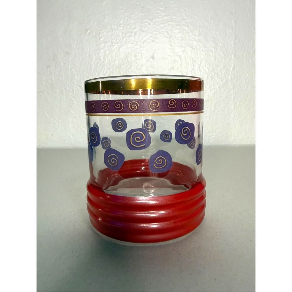 Vintage Sakura Sango On the Rocks Sue Zipkin‎ MCM Whiskey Glass Gold Rimmed Red